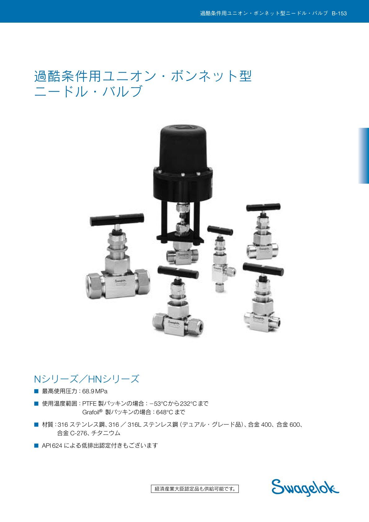 過酷条件用ユニオン・ボンネット型ニードル・バルブ NシリーズHNシリーズ